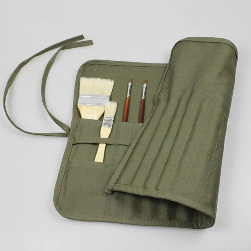 Roll Up Paint Brush Canvas Bag Green 1PCS