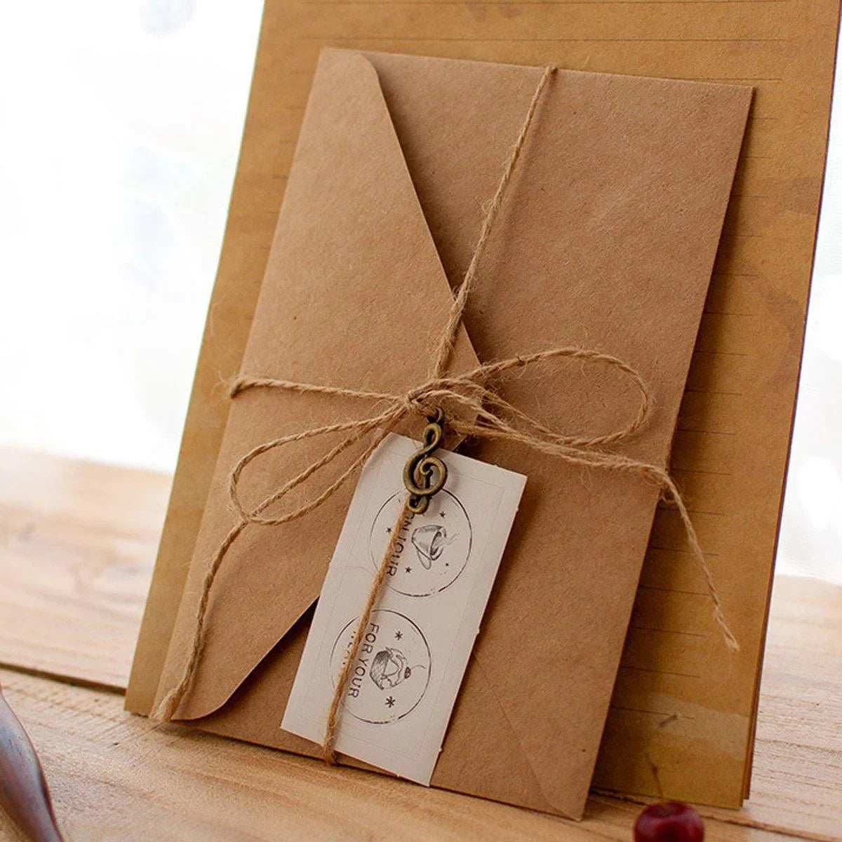 Cowhide Letter Paper Envelope Stationery Writing 5Set