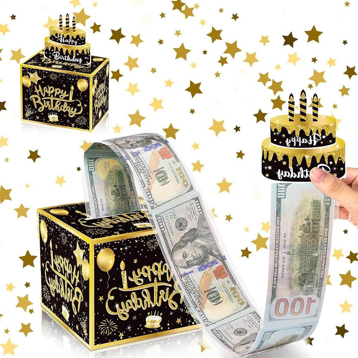 Black and Gold Birthday Money Box 1 Set with 30 Money Bags