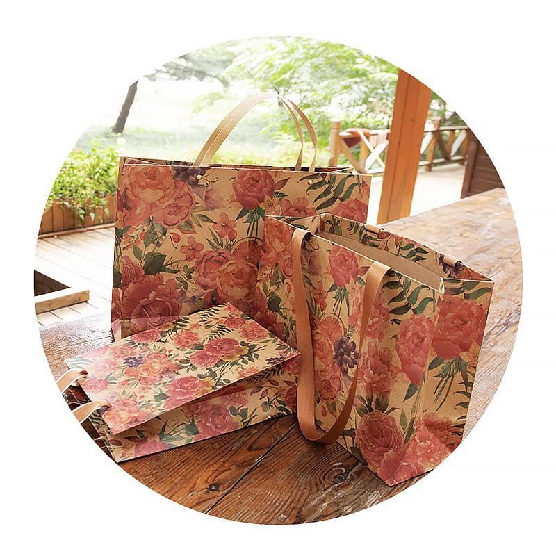 Kraft Vintage Paper Bags with Handles for Gifts 10PCS
