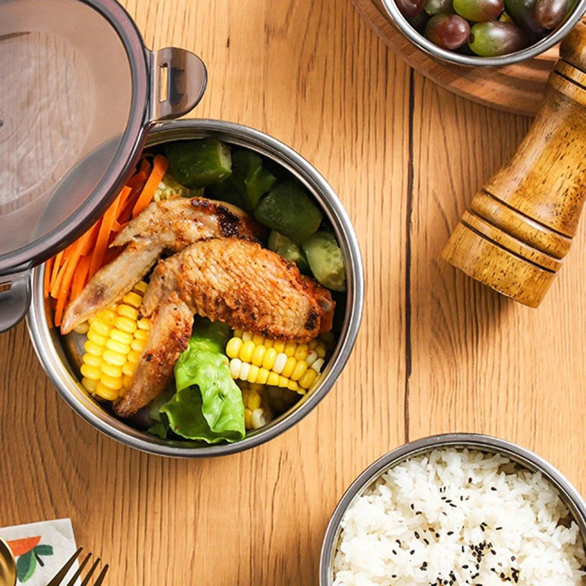 3PCS Stainless Food Container with Lid Round