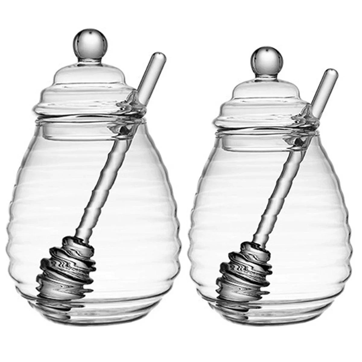 Household Glass Honey Jar with Lid 2PCS Stirring Rod Transparent Honey Bottle