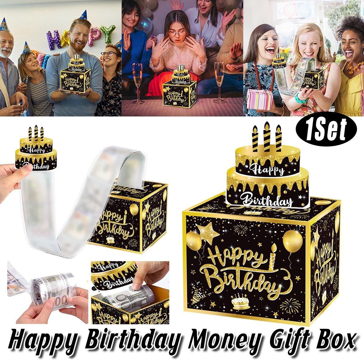 Black and Gold Birthday Money Box 1 Set with 30 Money Bags