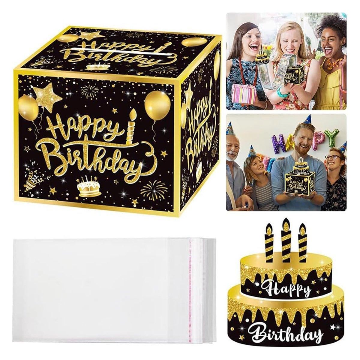 Black and Gold Birthday Money Box 1 Set with 30 Money Bags