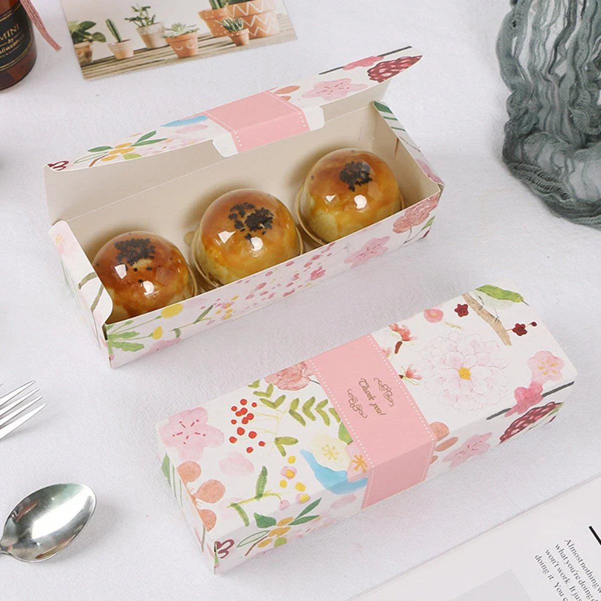 Long Strip Pastry Boxes Food-Grade Cardboard 25PCS