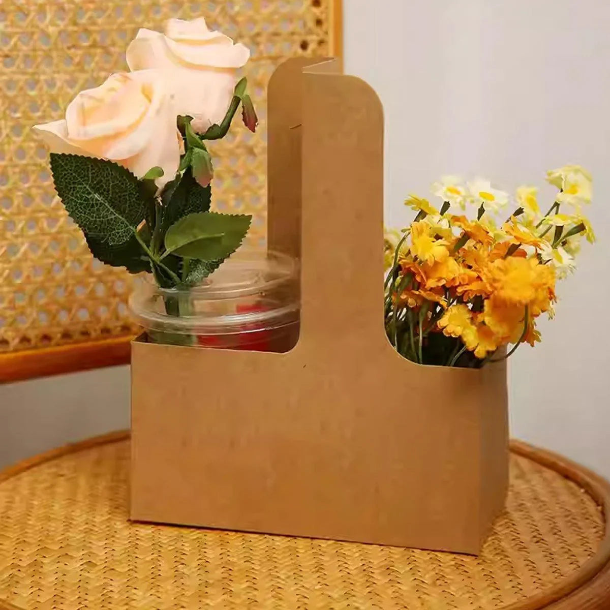 Kraft Paper Cup Holder Portable Coffee Drink Carrier Reusable Cup 100PCS