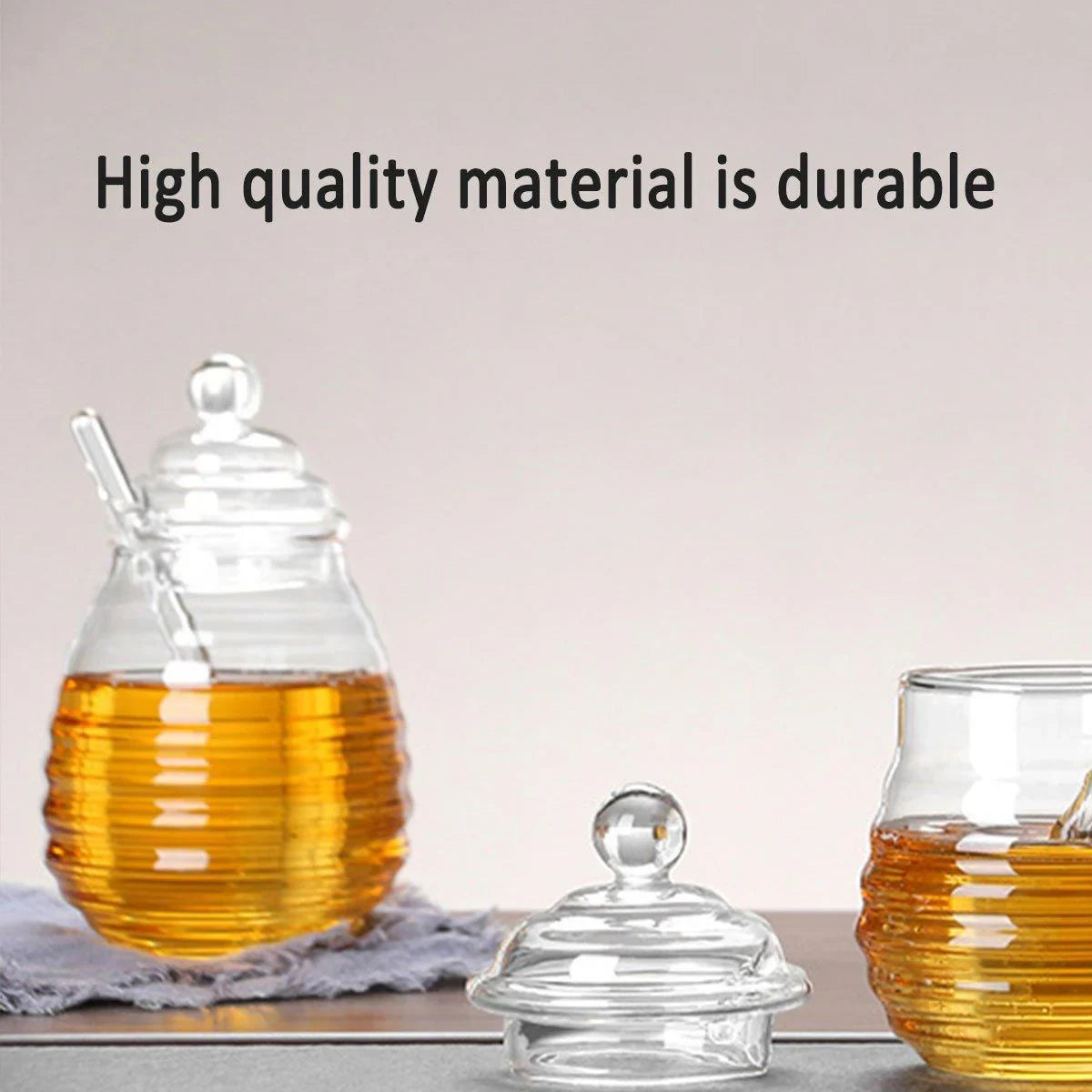 Household Glass Honey Jar with Lid 2PCS Stirring Rod Transparent Honey Bottle