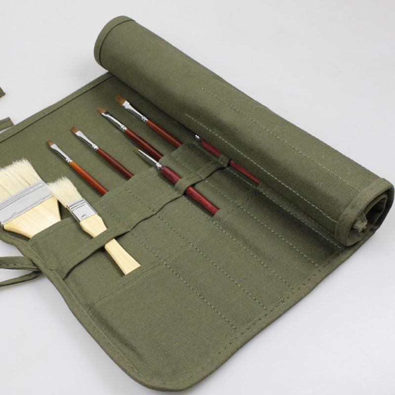 Roll Up Paint Brush Canvas Bag Green 1PCS