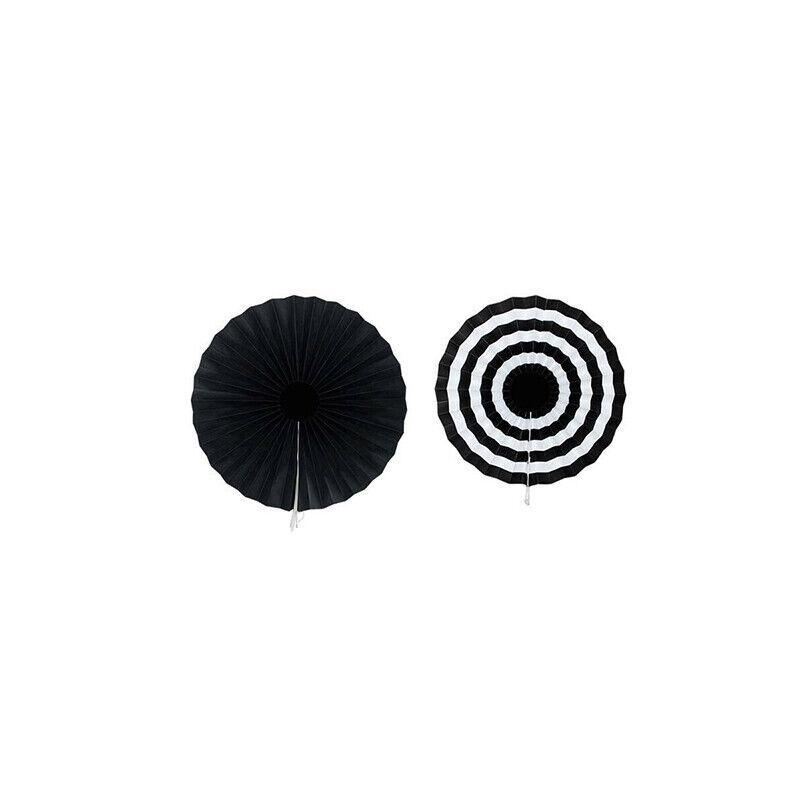 Black Gold Paper Fans Hanging Party Decorations 8PCS
