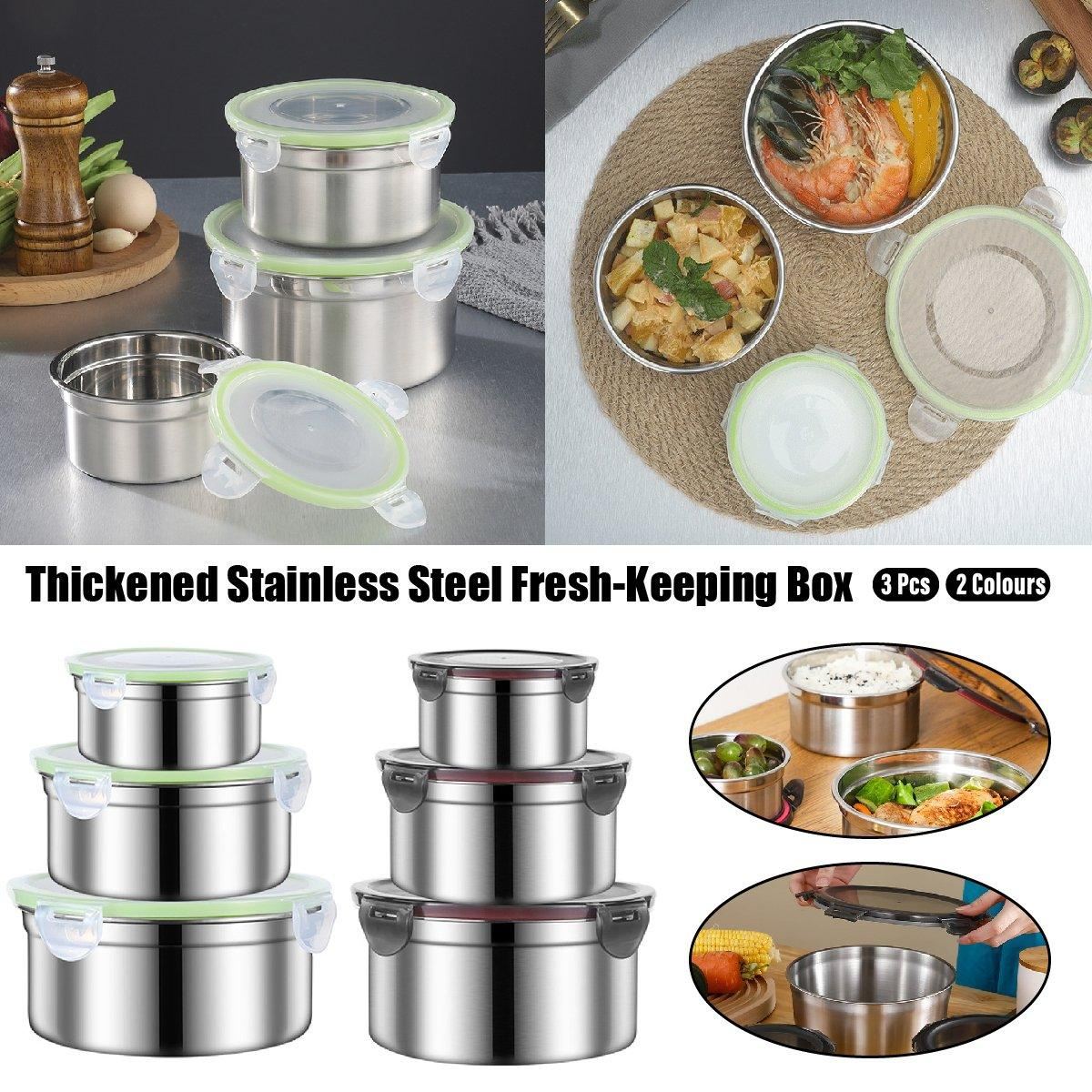 3PCS Stainless Food Container with Lid Round
