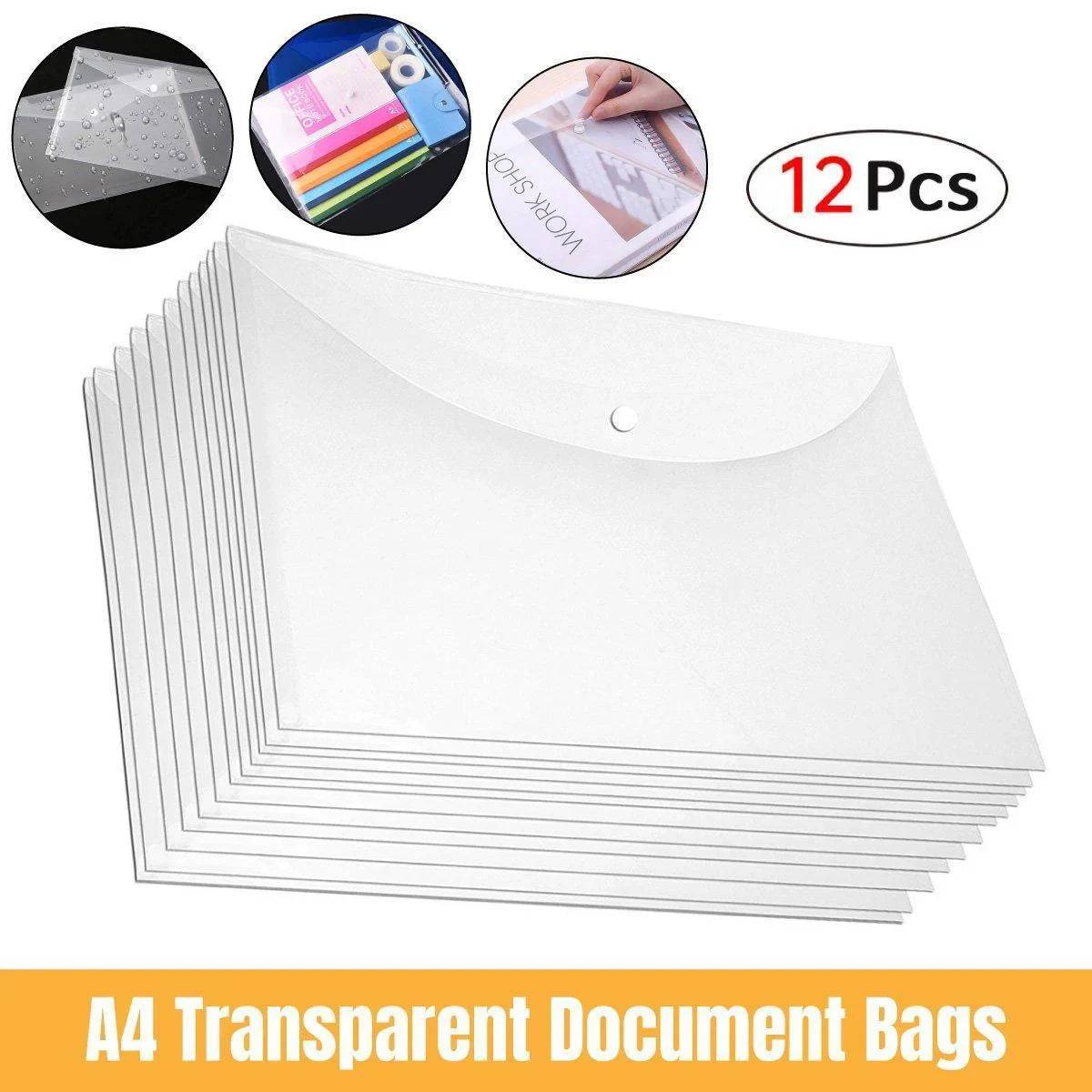 A4 Plastic File Document Bag 12PCS