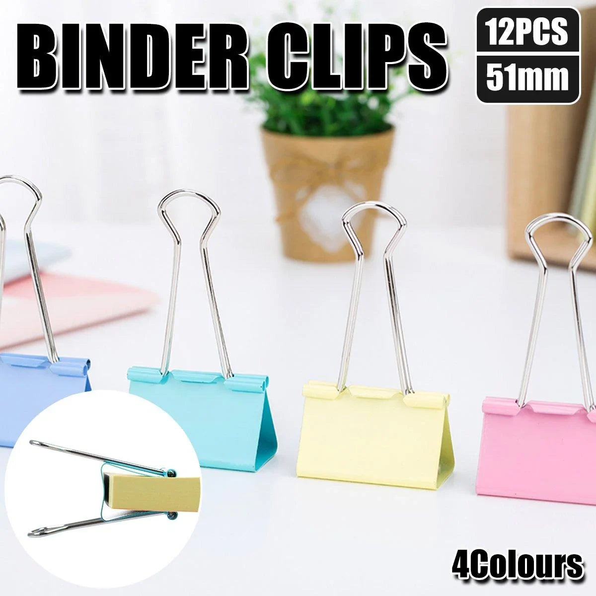 Tempered Steel Colourful Binder Clips 12PCS