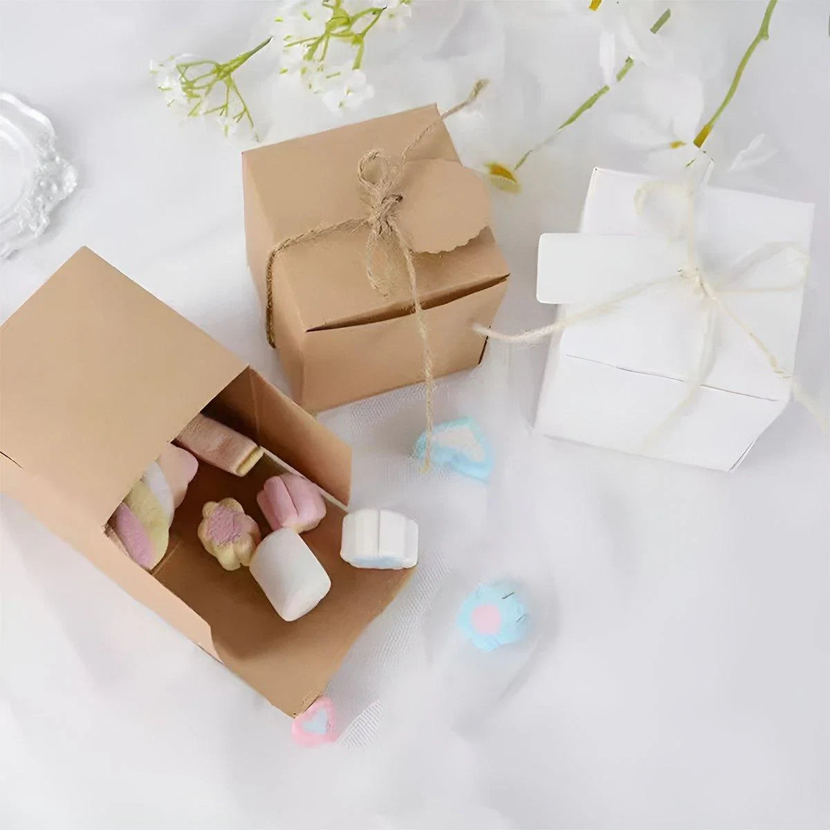 Kraft Paper Gift Boxes with Hemp Rope and Tags 50PCS