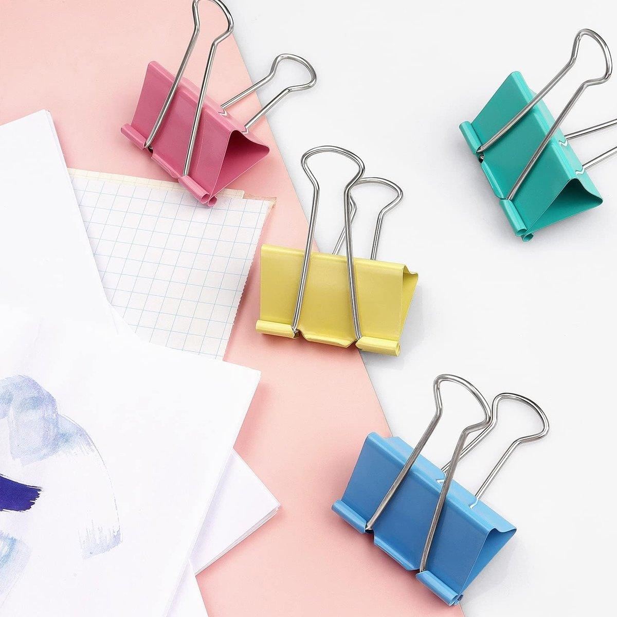 Tempered Steel Colourful Binder Clips 12PCS