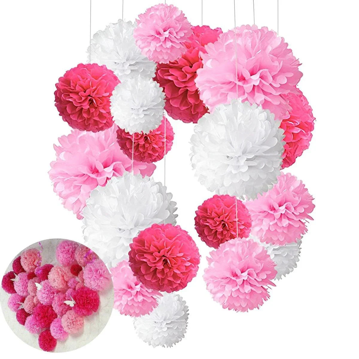 18PCS Golden Black Ornaments Paper Flower Ball Set