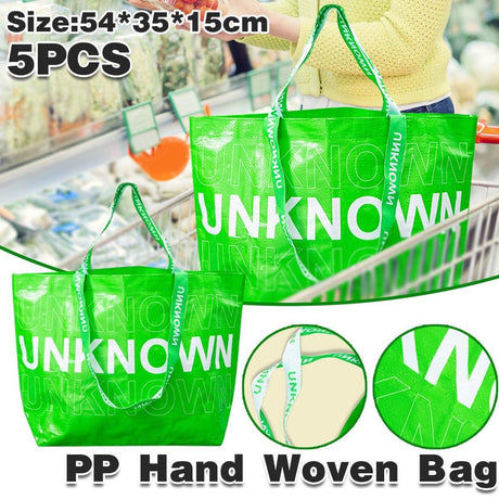 Waterproof Hand-Woven Durable Green Shopping Bags 5PCS