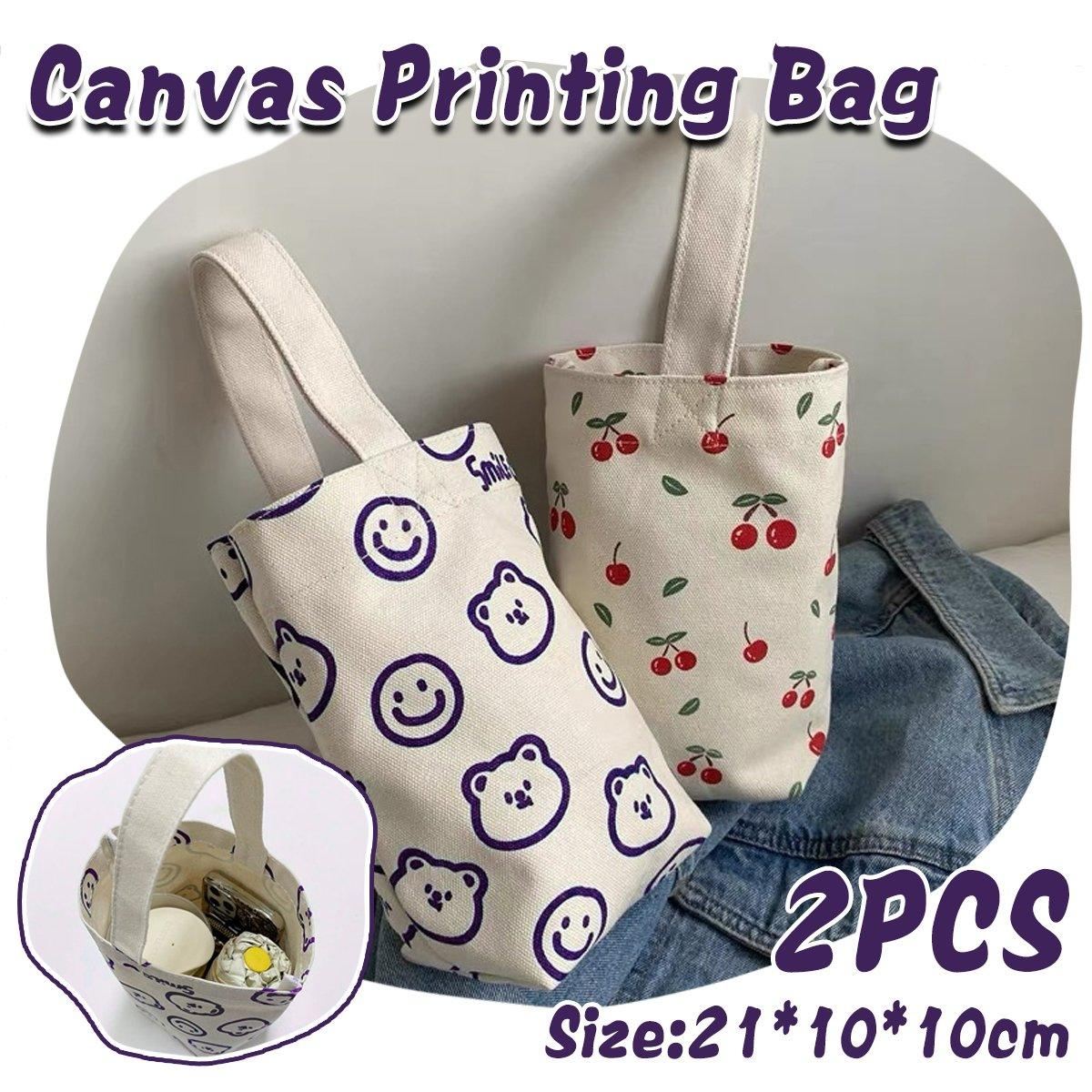 Red Blue Small Canvas Bags Cup Holders 2PCS