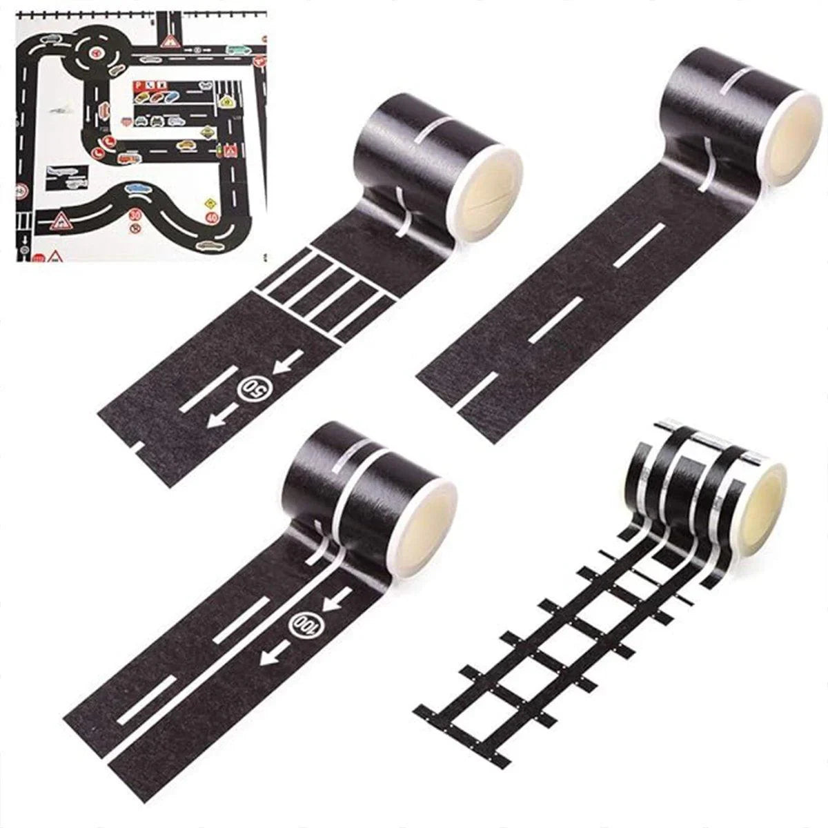 Cartoon Road Rail Transit Tape Sticker 4PCS