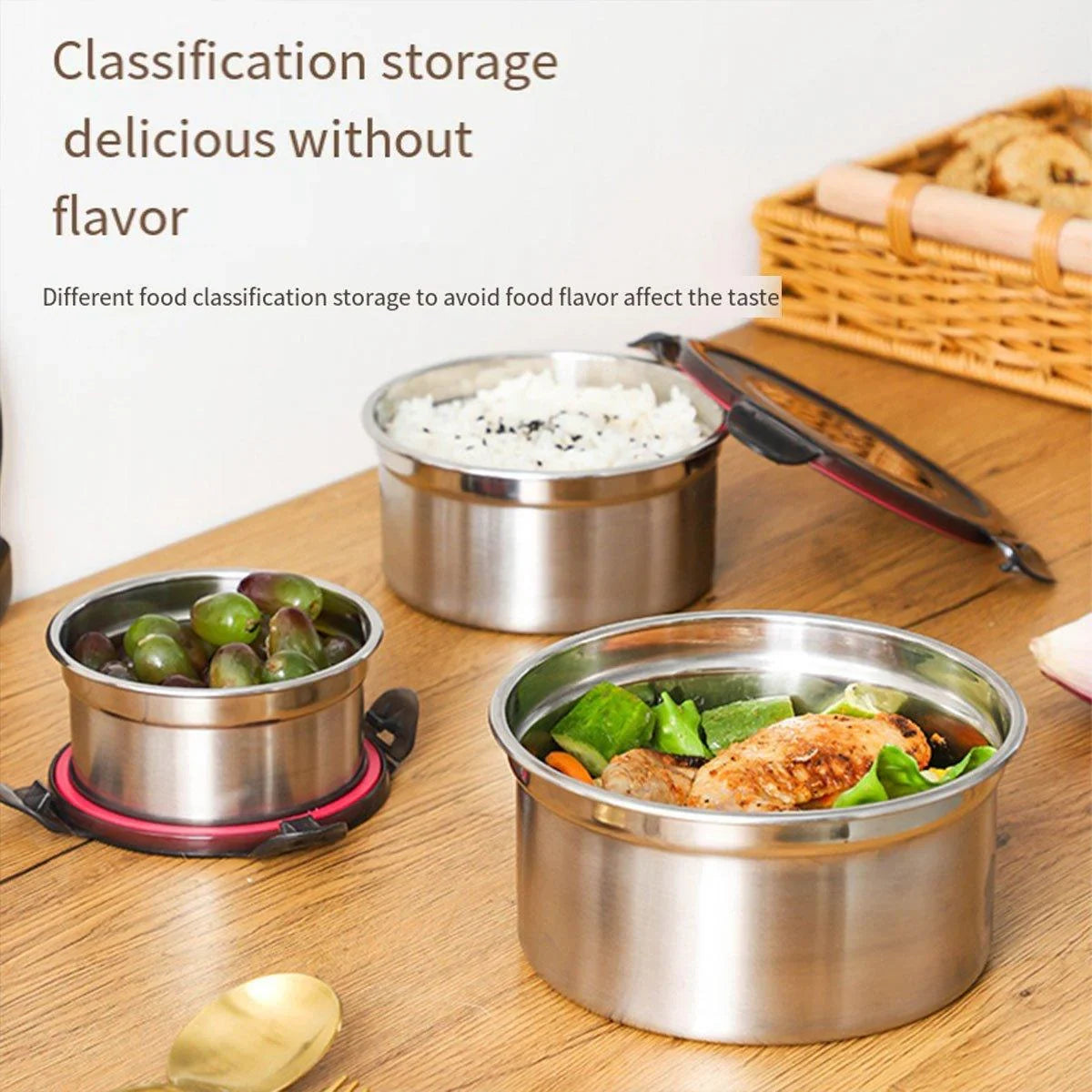 3PCS Stainless Food Container with Lid Round