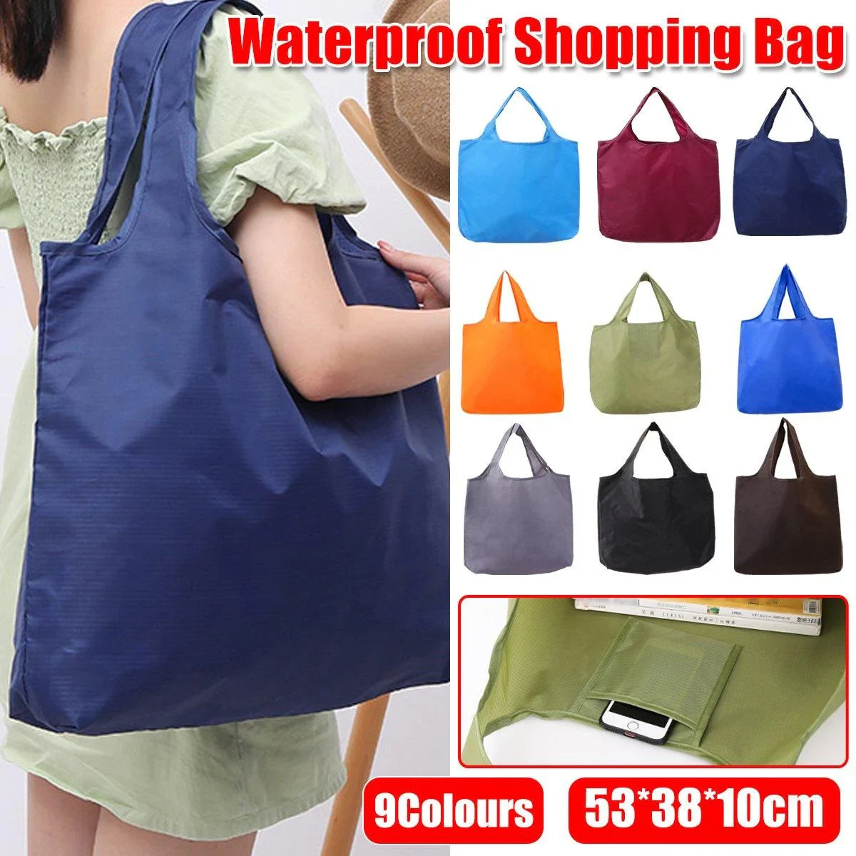 Waterproof Foldable Fabric Reusable Grocery Bags 1PC