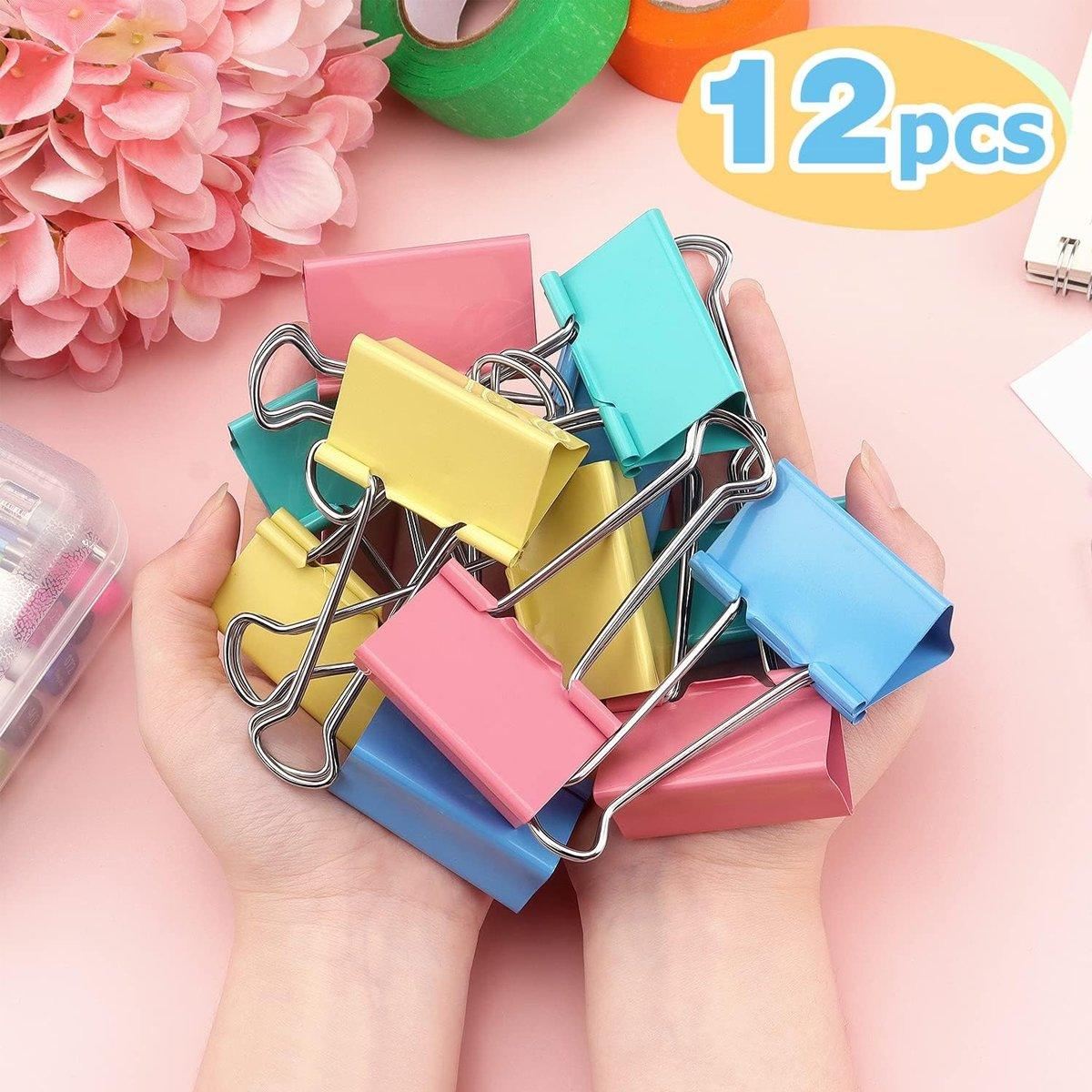 Tempered Steel Colourful Binder Clips 12PCS