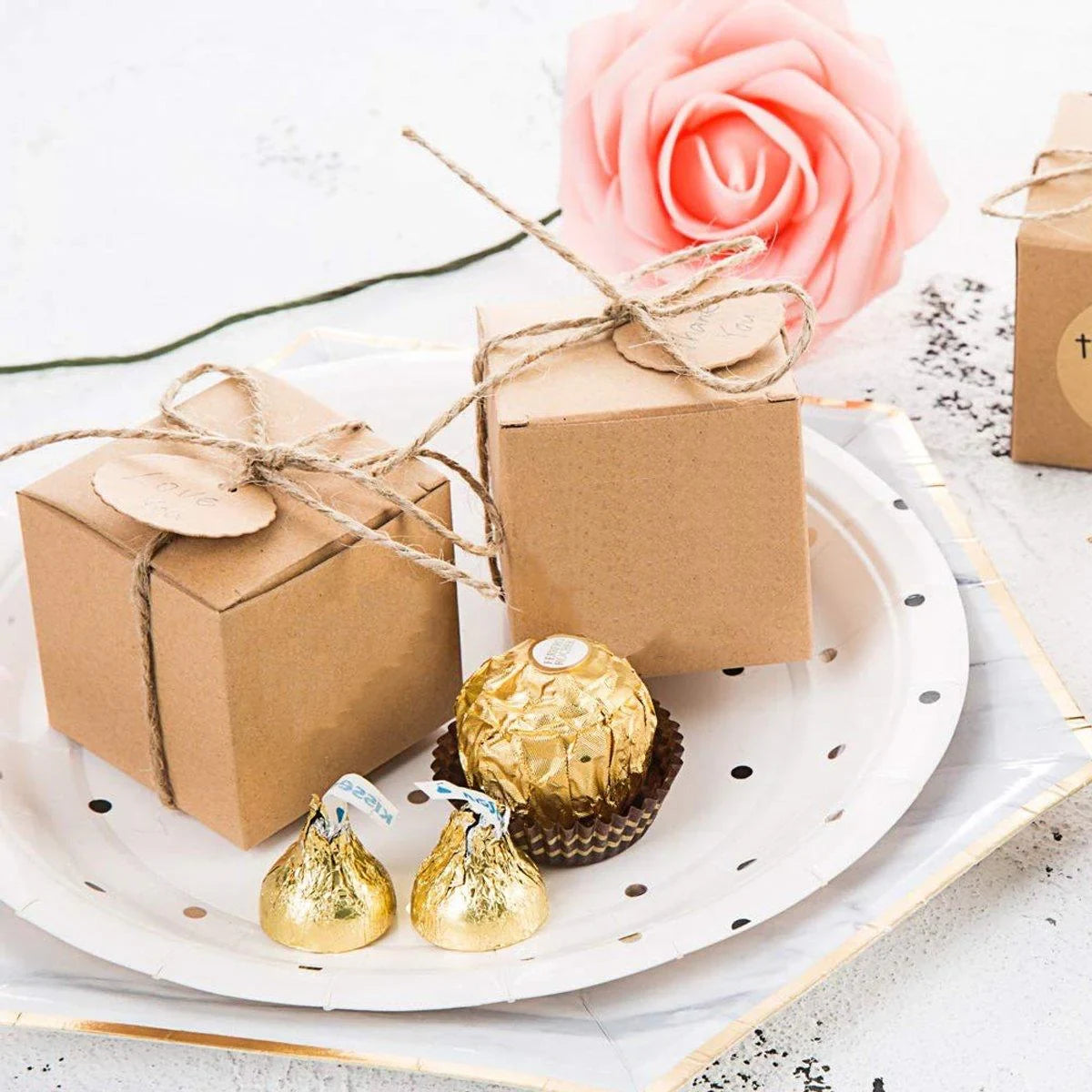 Kraft Paper Gift Boxes with Hemp Rope and Tags 50PCS
