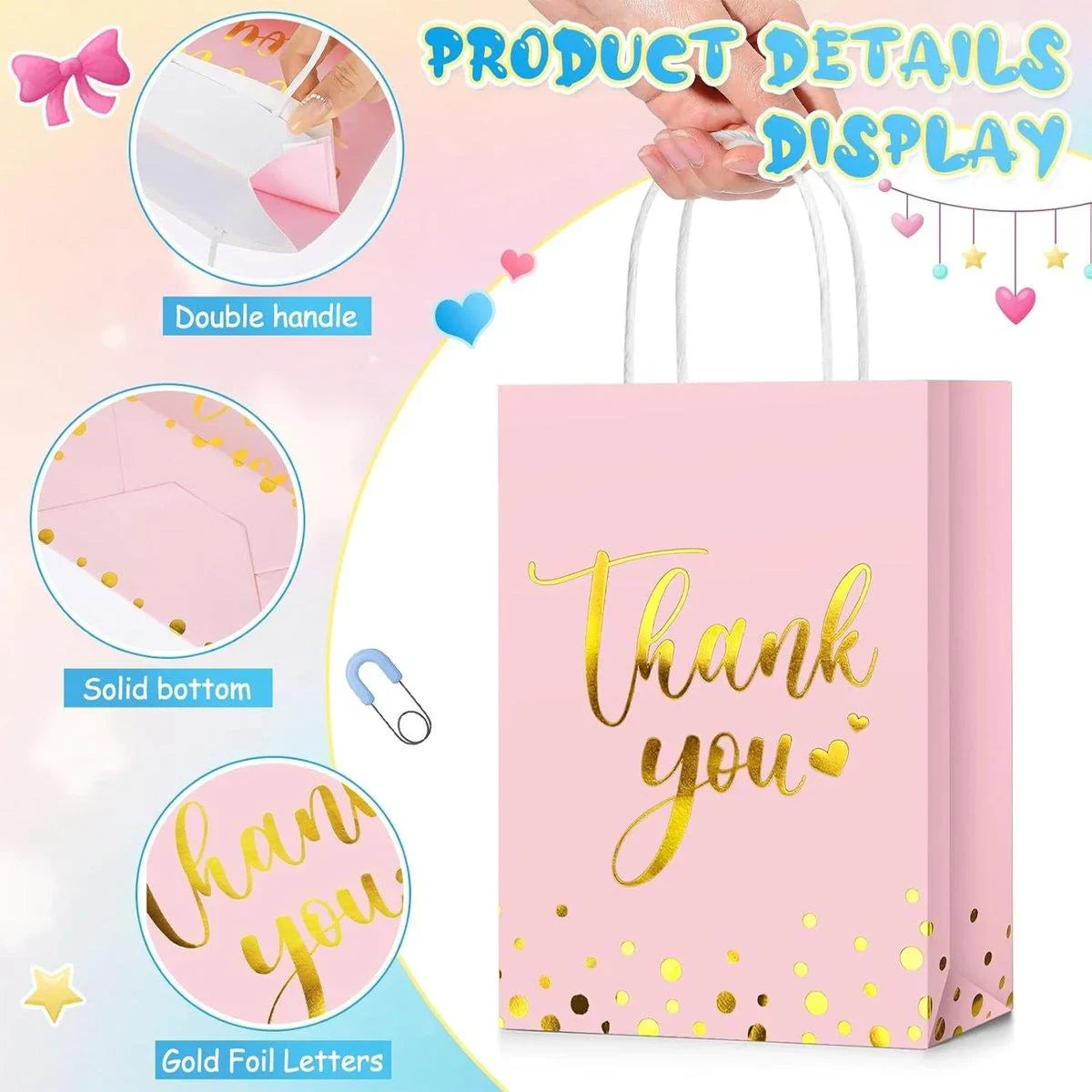 25PCS Reusable Kraft Paper Gift Favour Tote Bags