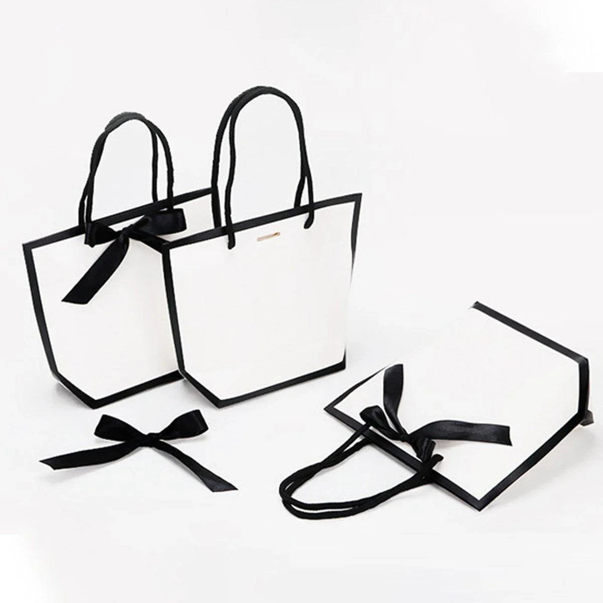 Paper Gift Bags with Black Ribbon 25PCS