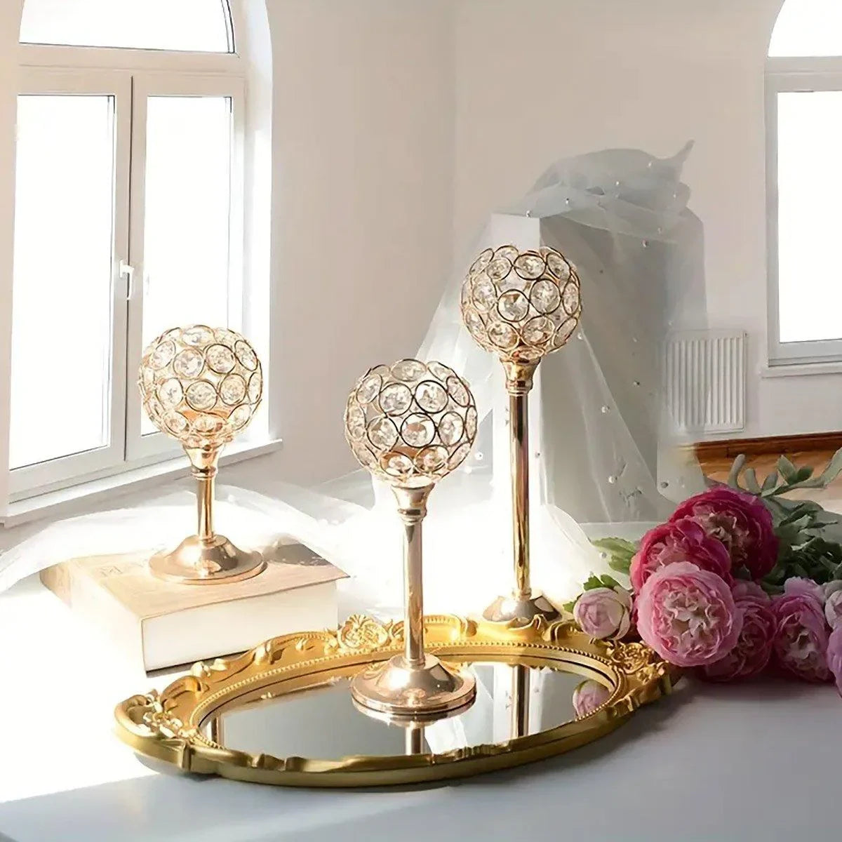 3PCS Crystal Candle Holders