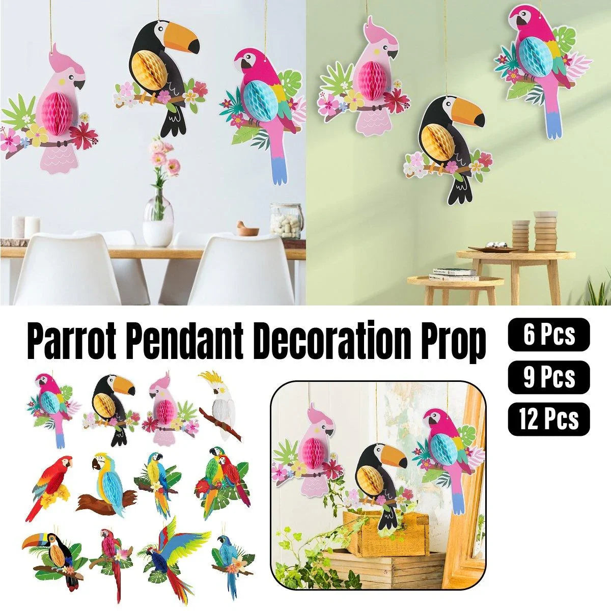 6/9/12pcs Parrot Charm Party Decoration