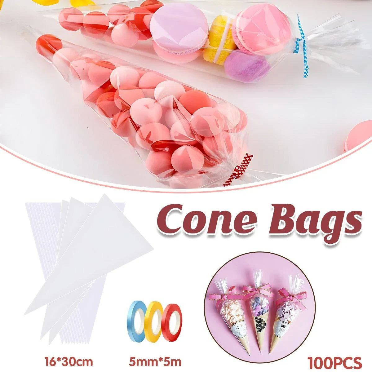 100PCS Easter Clear Cello Cone Bags