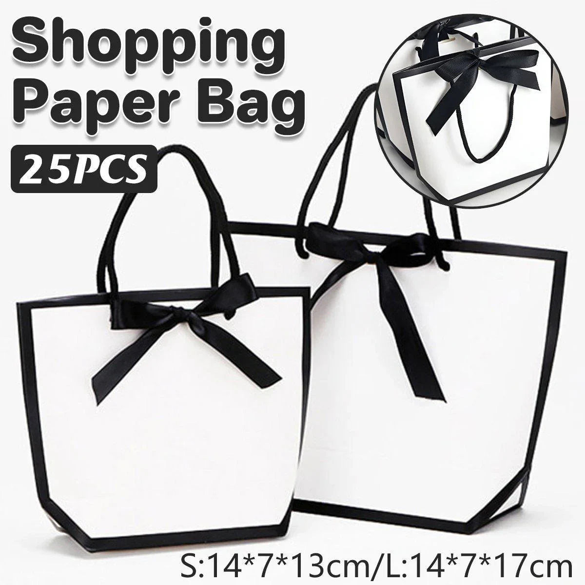 Paper Gift Bags with Black Ribbon 25PCS