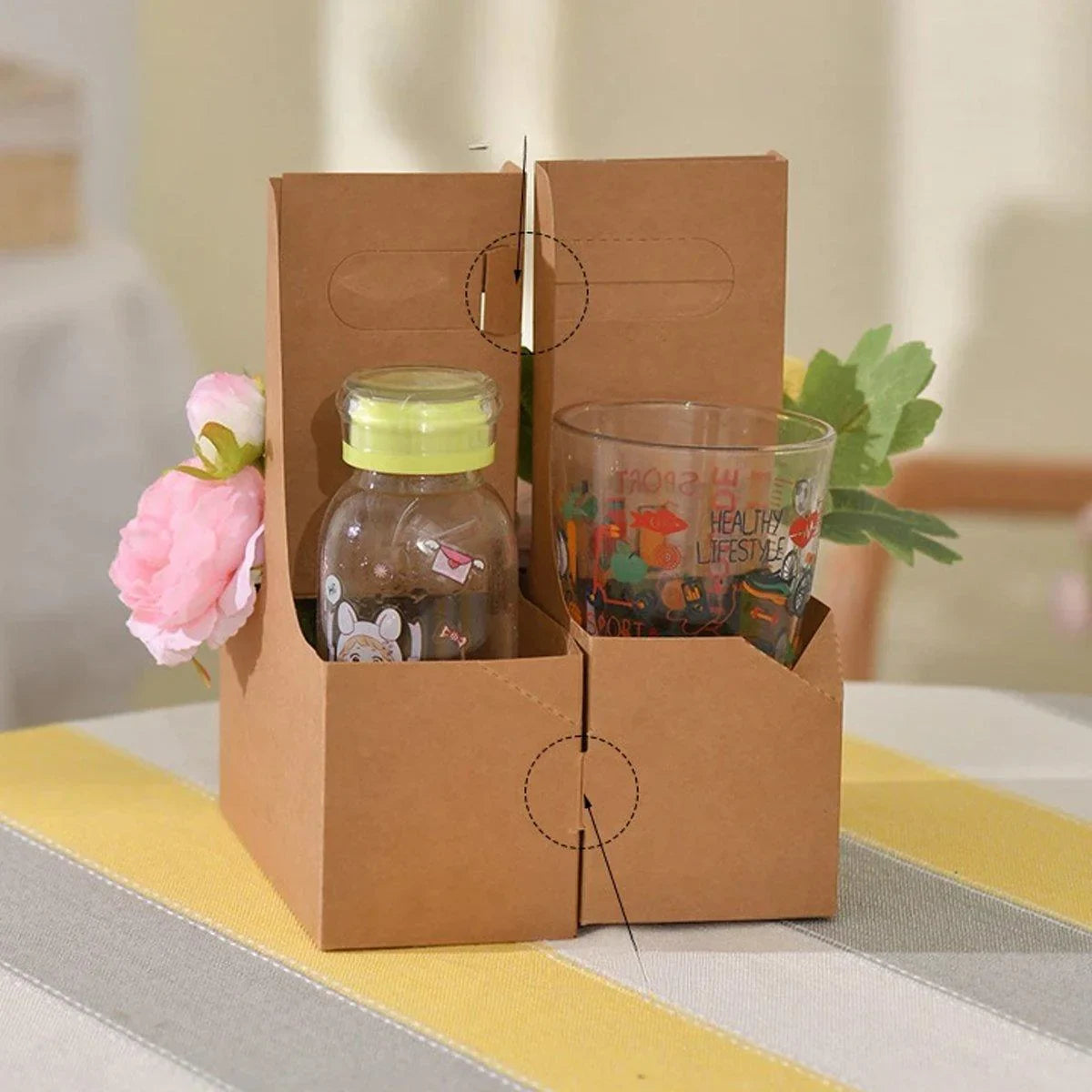 Kraft Paper Cup Holder Portable Coffee Drink Carrier Reusable Cup 100PCS