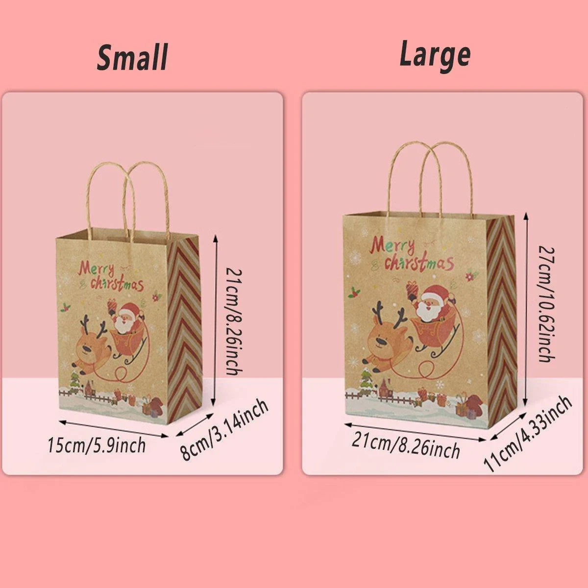 25PCS Christmas Tote Bags Kraft Paper Gift Bags