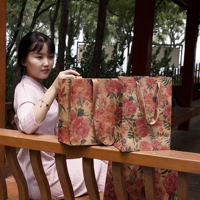 Kraft Vintage Paper Bags with Handles for Gifts 10PCS