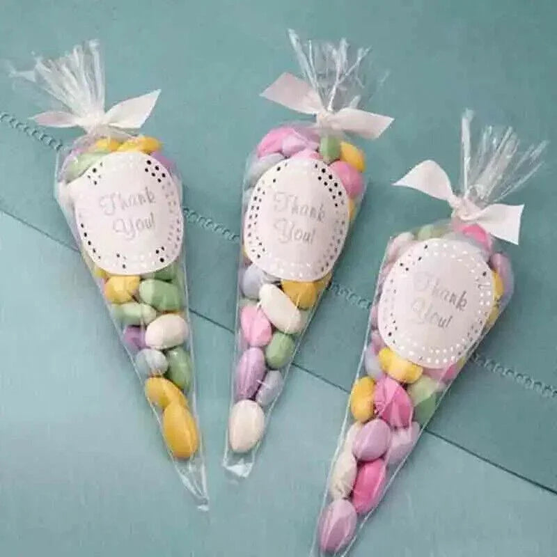 100PCS Easter Clear Cello Cone Bags