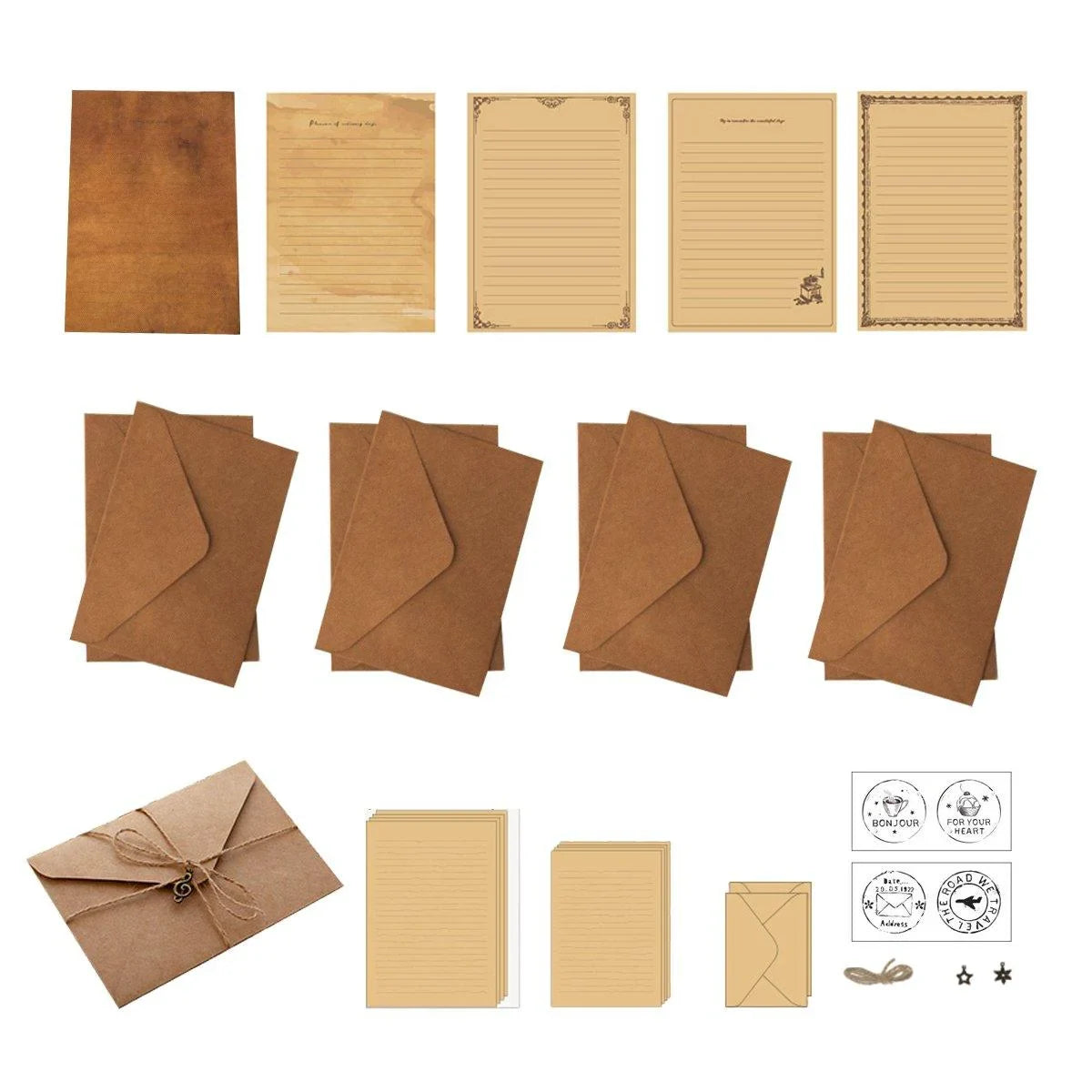 Cowhide Letter Paper Envelope Stationery Writing 5Set