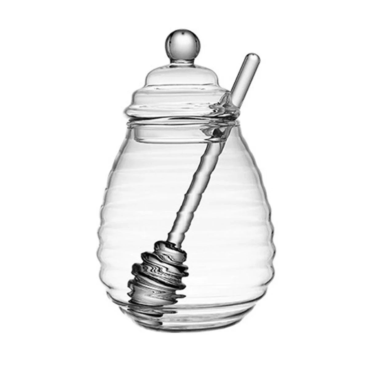 Household Glass Honey Jar with Lid 2PCS Stirring Rod Transparent Honey Bottle
