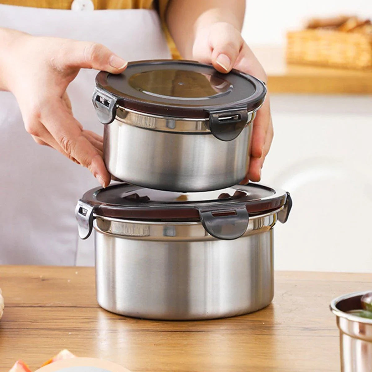 3PCS Stainless Food Container with Lid Round