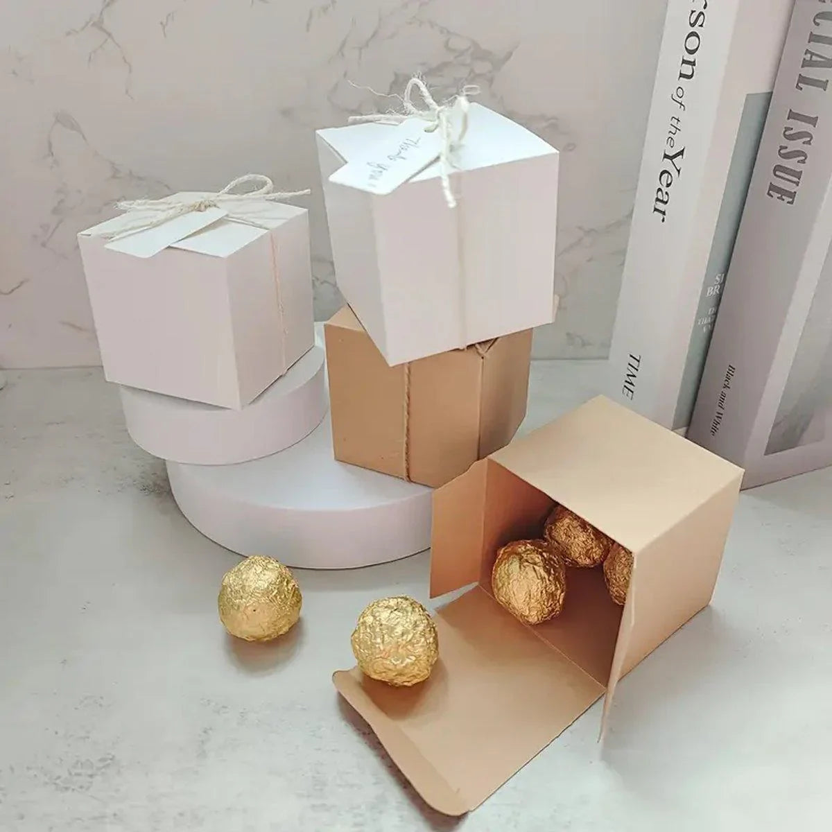 Kraft Paper Gift Boxes with Hemp Rope and Tags 50PCS