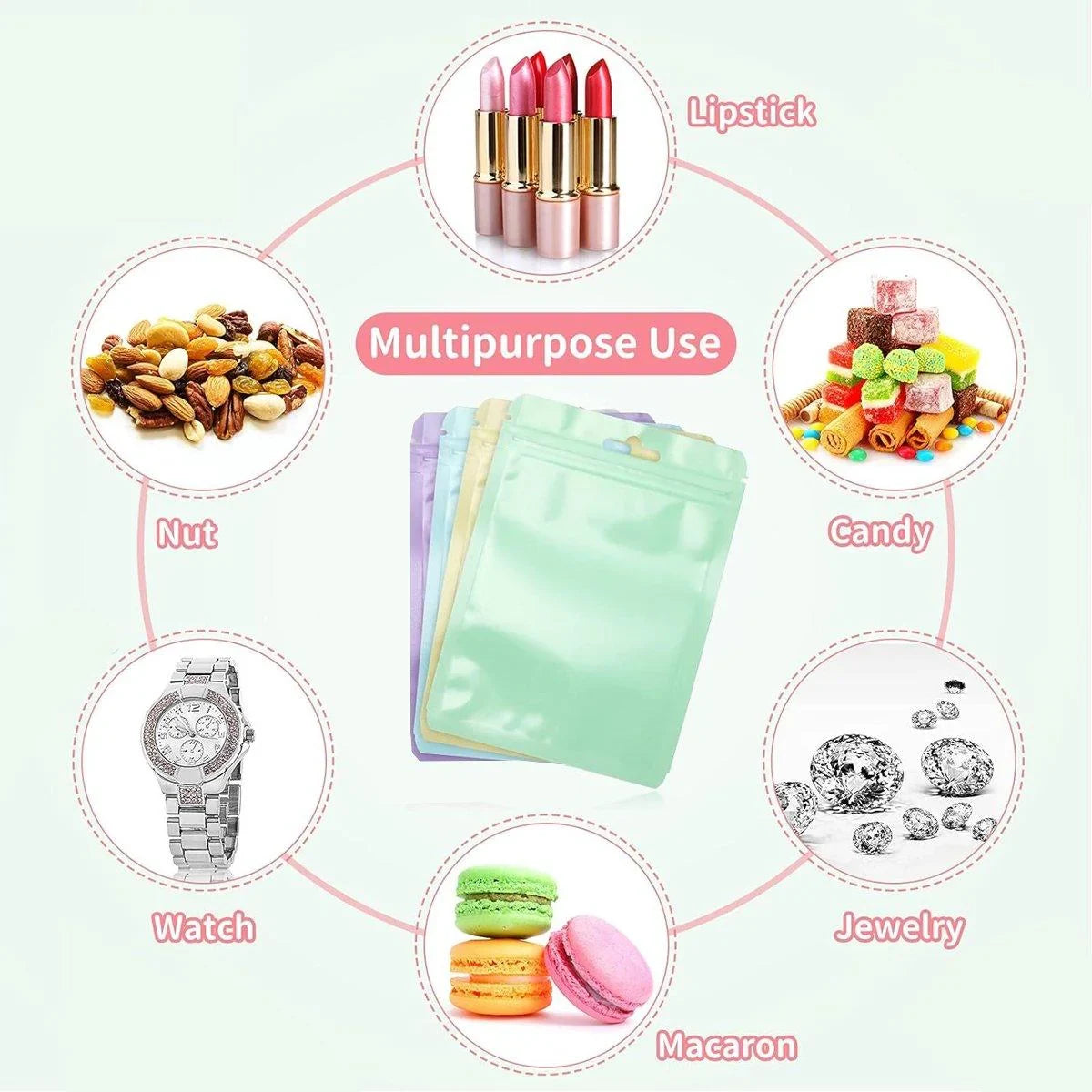 100pcs Colour Zip Lock Bags Transparent Seal Pouches