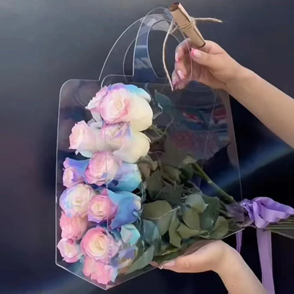 Transparent Flower Handbags PET Floral Display 10PCS