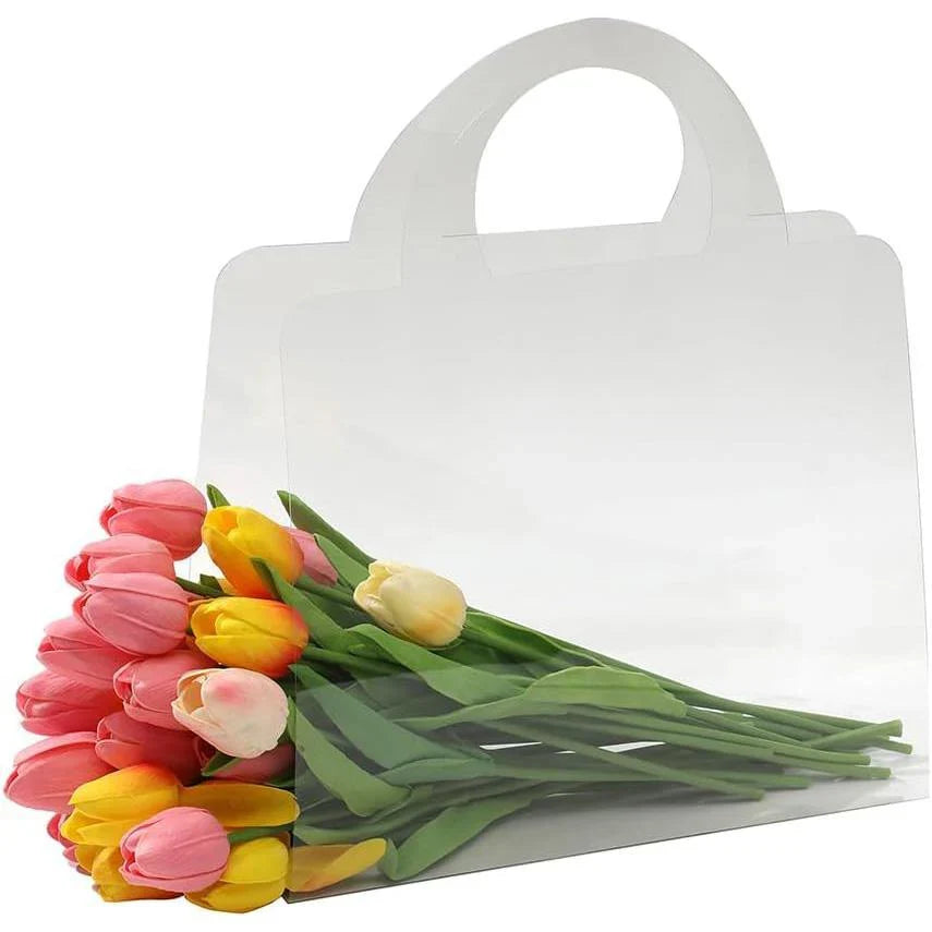 Transparent Flower Handbags PET Floral Display 10PCS