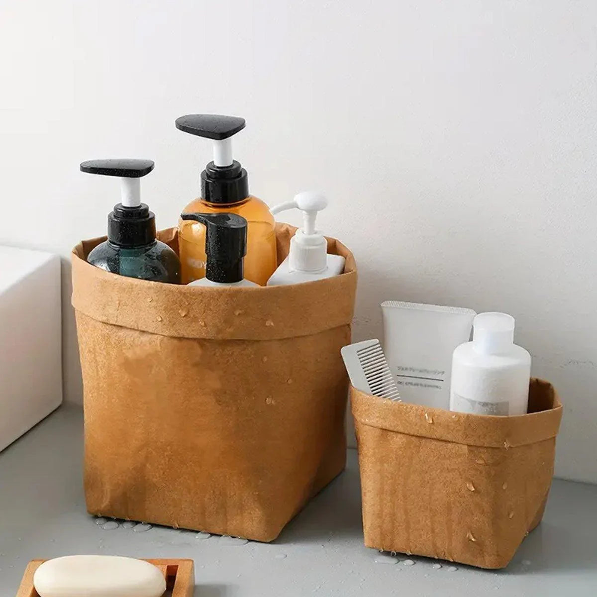 3PCS Washable Kraft Paper Storage Bag Kitchen Organizer