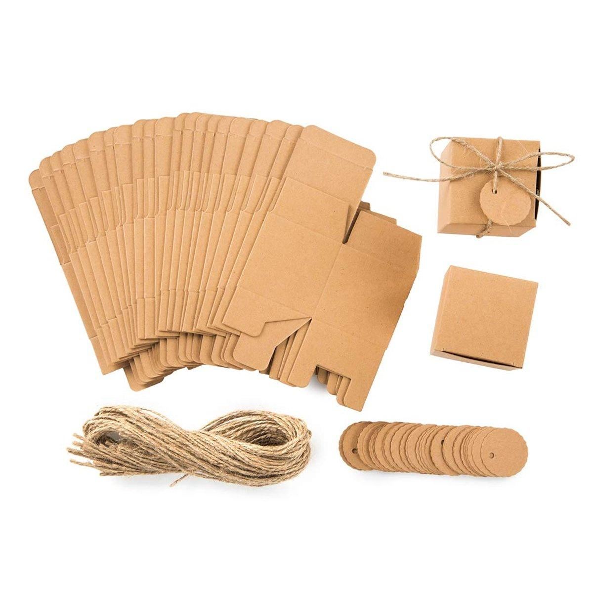 Kraft Paper Gift Boxes with Hemp Rope and Tags 50PCS