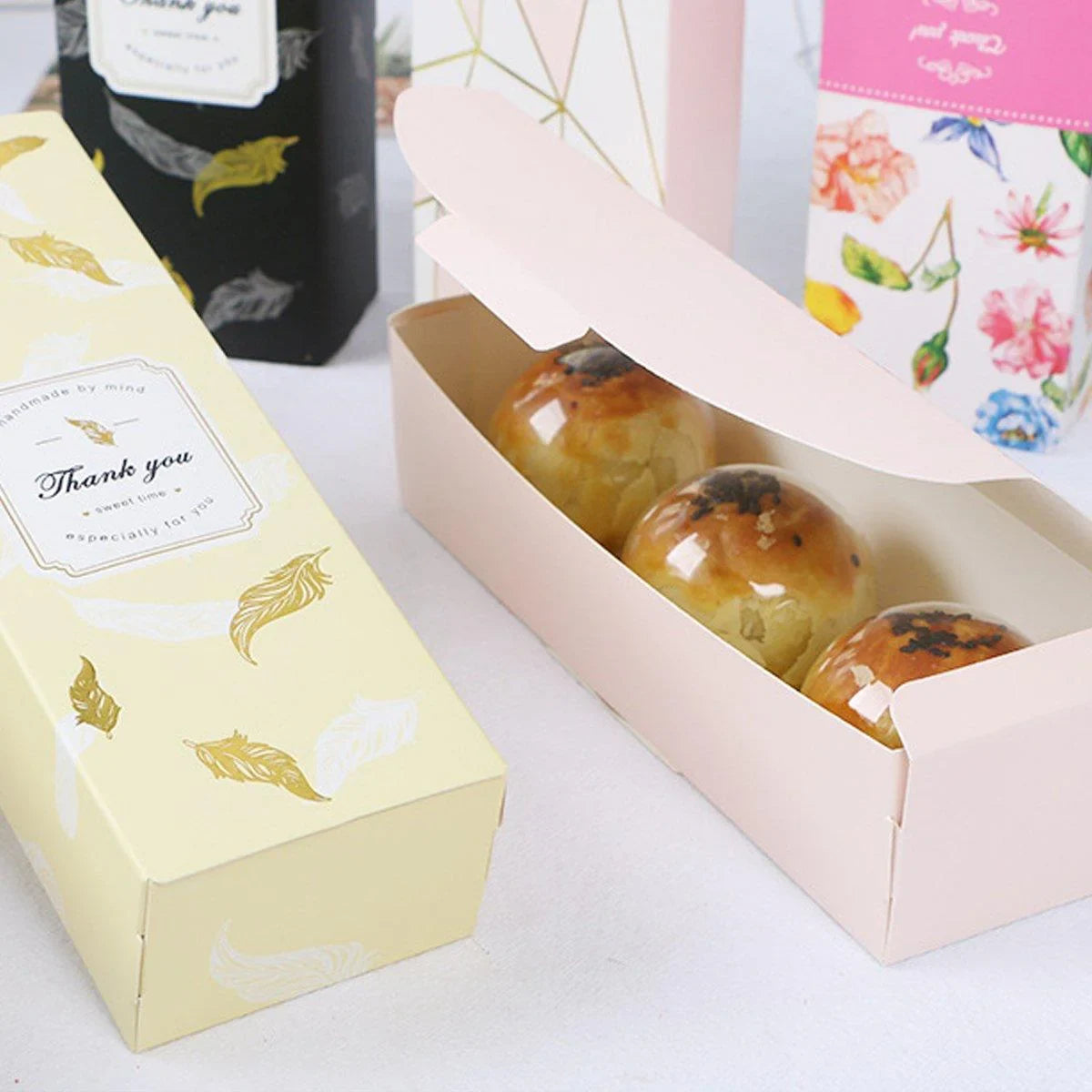 Long Strip Pastry Boxes Food-Grade Cardboard 25PCS
