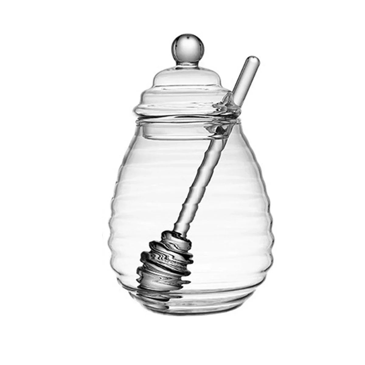 Household Glass Honey Jar with Lid 2PCS Stirring Rod Transparent Honey Bottle