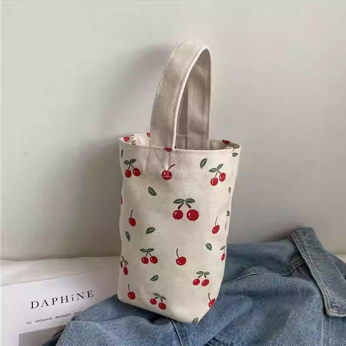 Red Blue Small Canvas Bags Cup Holders 2PCS