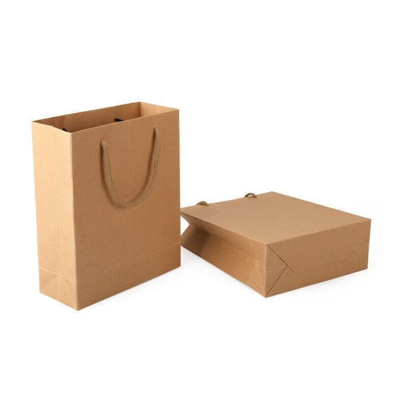 A collection of natural brown kraft paper bags with twisted paper handles, ready for versatile use.