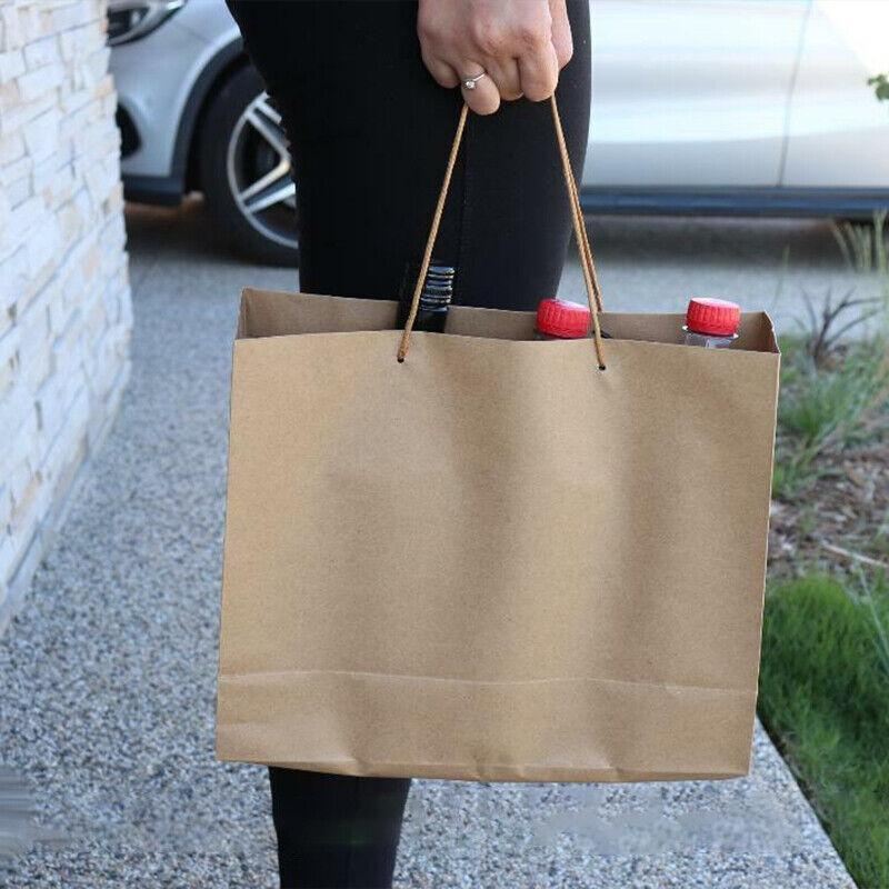 A collection of natural brown kraft paper bags with twisted paper handles, ready for versatile use.